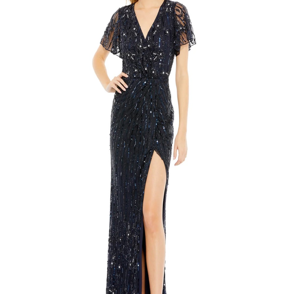 Brand new MAC DUGGAL midnight blue sequin dress 93654